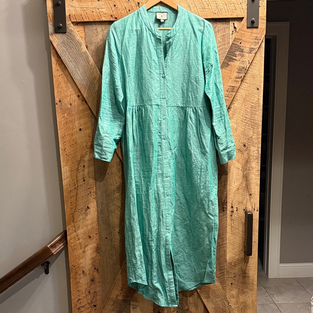 Tuckernuck Green Linen Button Down Maxi Dress